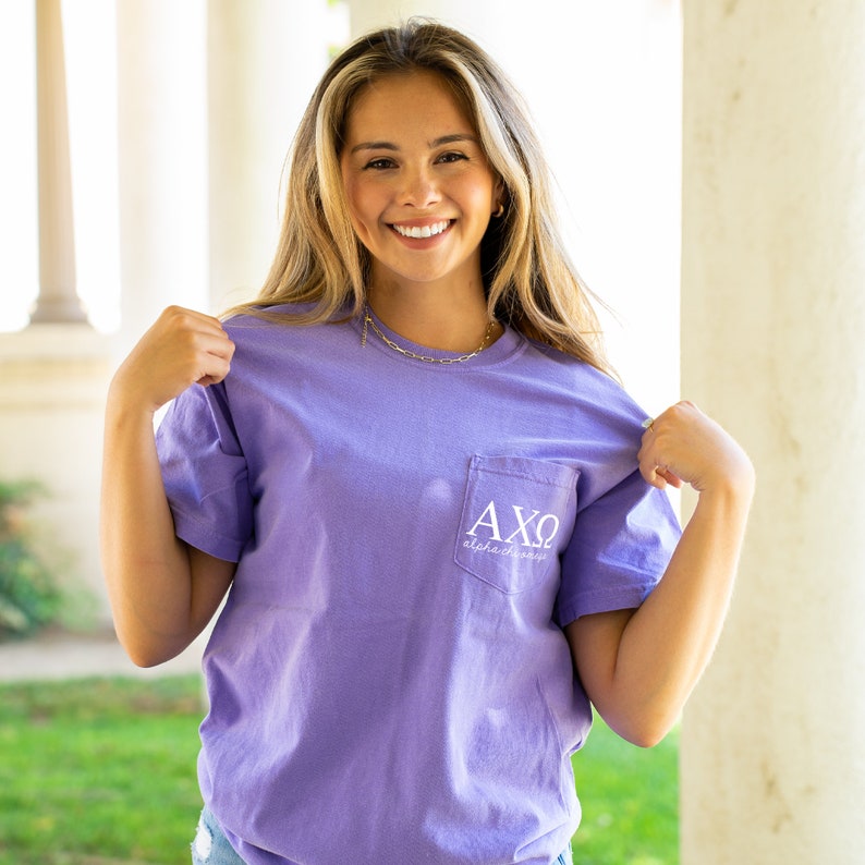 Alpha Chi Omega Script Letters Shirt Violet - Etsy