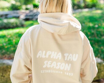Alpha Sigma Tau Tan Hoodie with Puff Design - Foxy Season
