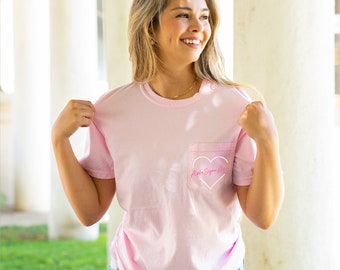 Alpha Sigma Alpha Heart Pocket T-Shirt - Blossom