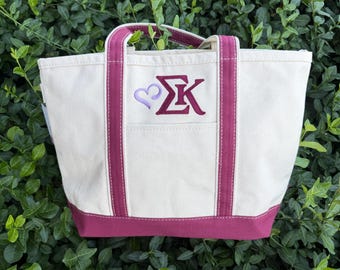 Sigma Kappa New Branding Embroidered Classic Canvas Tote - Travel Bag with Zipper, Trendy Gift Idea, Sorority Merch, Bid Day
