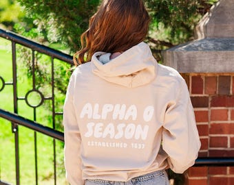 Alpha Omicron Pi Tan Hoodie with Puff Design - Foxy Season