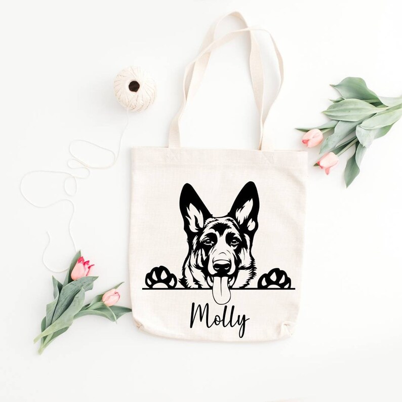 German Shepherd Canvas Tote Bag - Funny Dog Lover Gift, Reusable Grocery Bag (15x13.3 In, White) - View #11