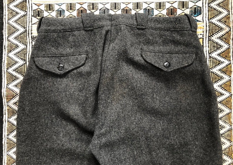 1930s Era L.L. Bean Wool Hunting Pants gold & Black Logo Vintage Grey