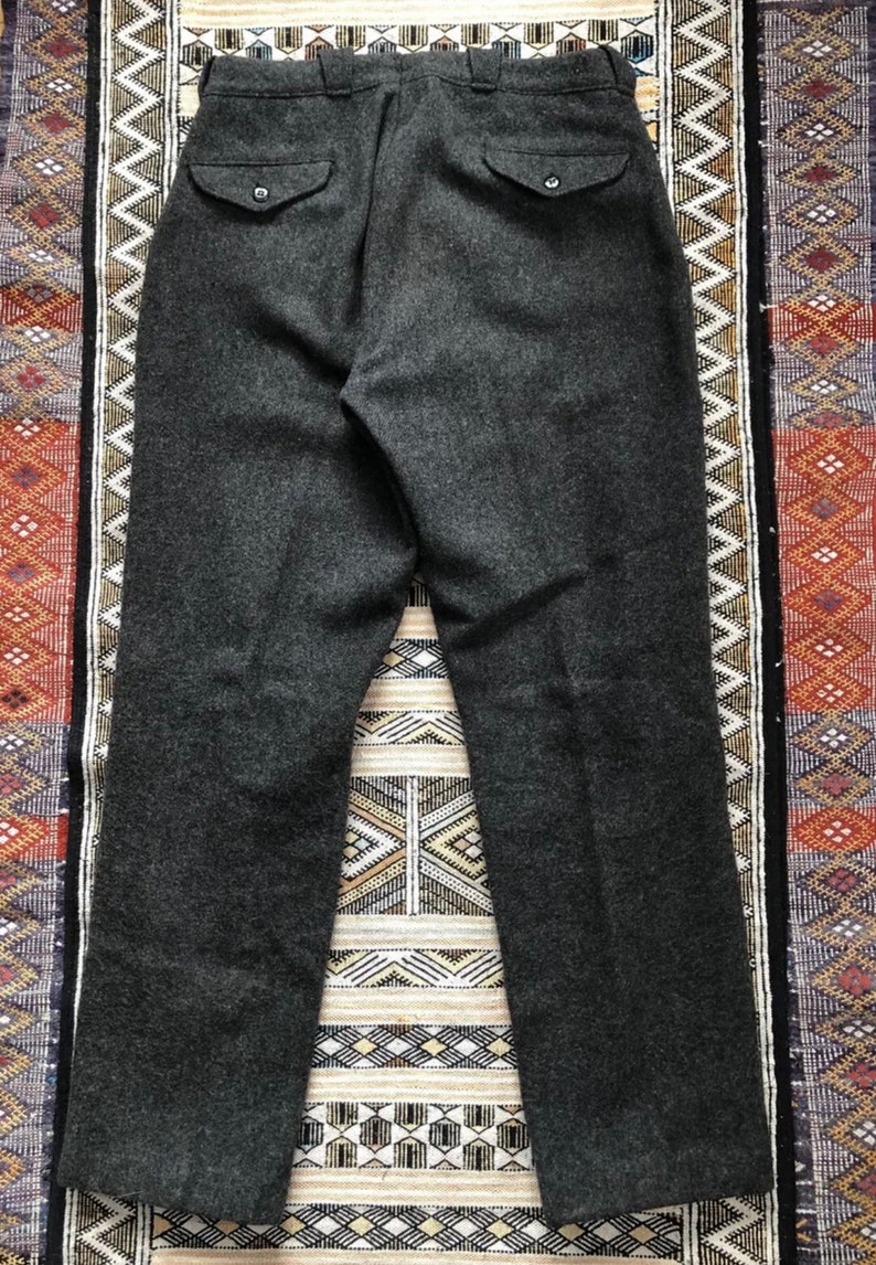 1930s Era L.L. Bean Wool Hunting Pants gold & Black Logo Vintage Grey