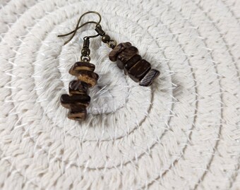 Wood bead earrings, dangle earrings, boho earrings, small earrings