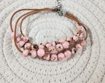 Pink  multi strand  bracelet, handmade Bracelet, pink bracelet, gifts