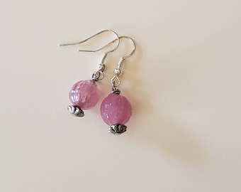 pink earrings, pink bead earrings, dangle earrings, drop earrings, boho earrings, earrings, handmade, beaded earrings, unique, gift for her