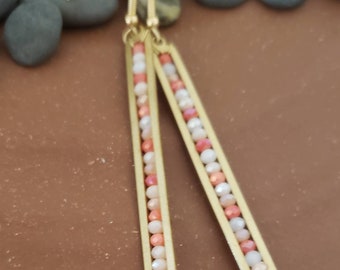 Gold Long Earrings: Blush Pink Bead Dangles