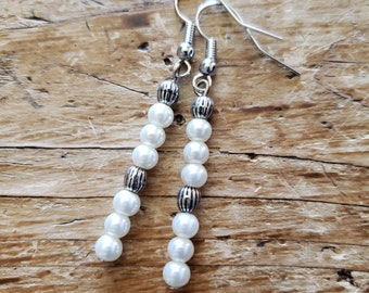 Pearl earrings, small pearl earrings, silver earrings, minimalist earrings, tiny pearls, gift for her, handmade, dangle earrings