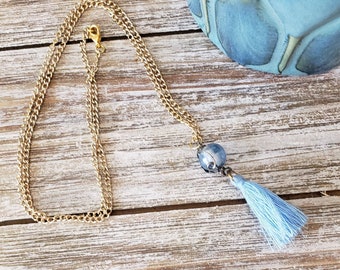 blue tassel necklace, long tassel necklace , tassel necklaces, handmade necklaces, bead necklaces, boho, boho jewelry, boho necklaces