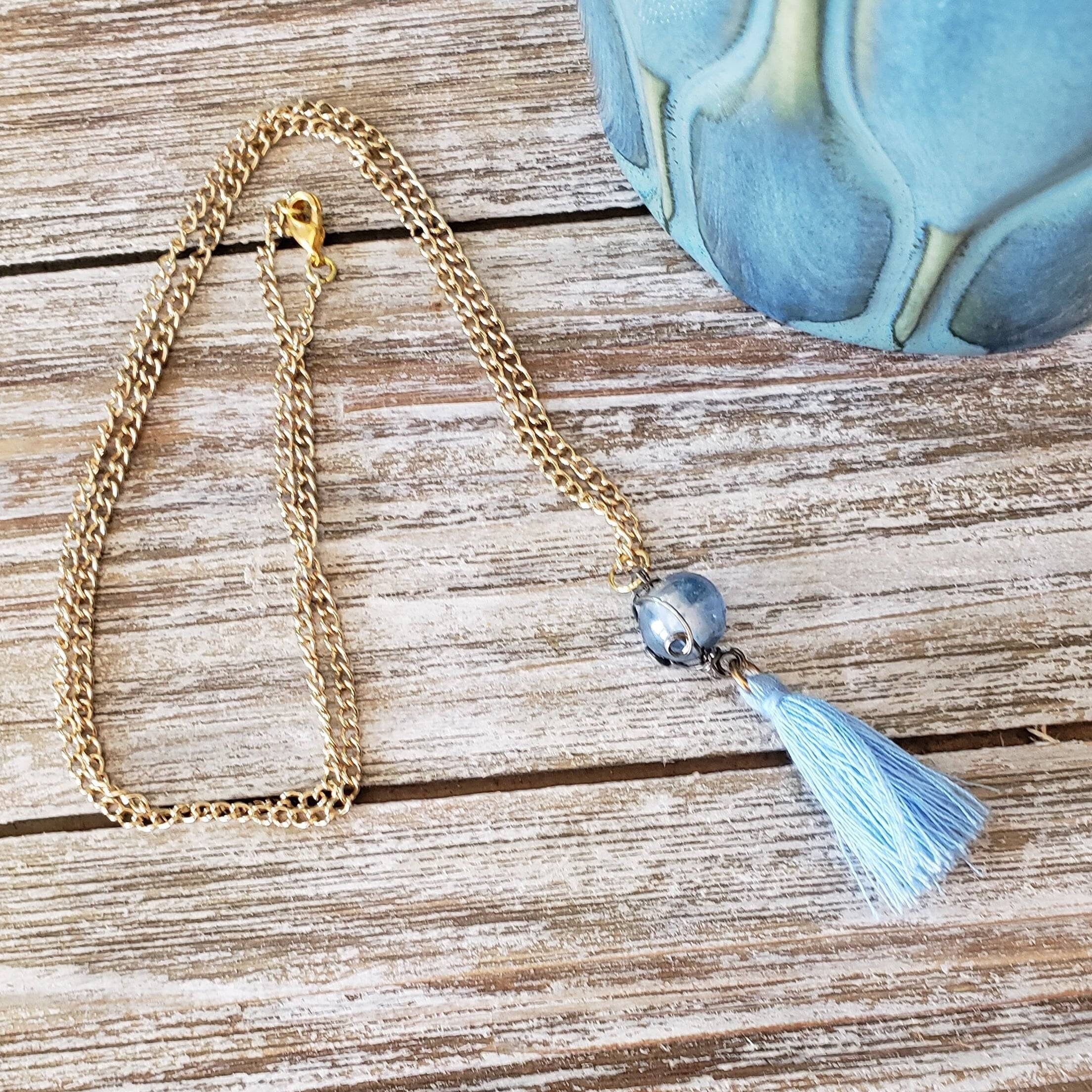 Blue Tassel Necklace, Long Tassel Necklace , Tassel Necklaces, Handmade
