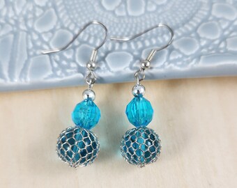 Blue Dangle oorbellen, handgemaakte oorbellen, strand oorbellen, zomer oorbellen