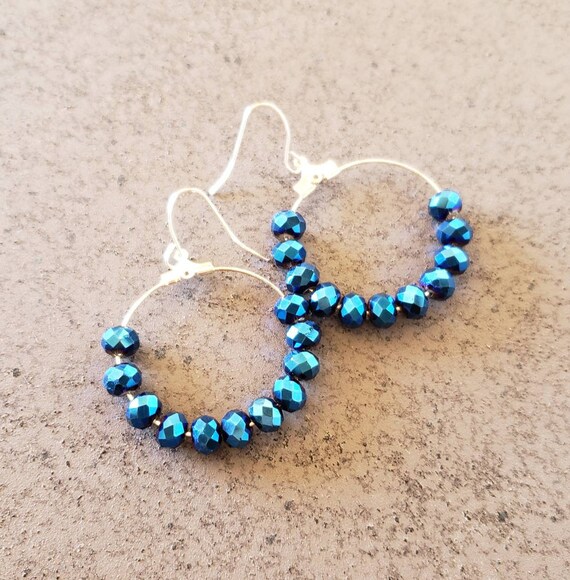 Sparkly Blue Beaded Hoops Sparkly Blue Beaded Hoops