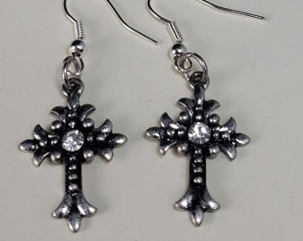 Pendientes de cruz de plata antigua: joyas con diamantes de imitación