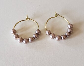 pearl hoop earrings, hoop earrings, pearl earrings, gold hoop earrings, earrings, small hoop earring, minimalist earrings, handmade earrings