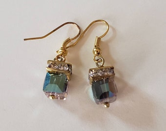 Square crystal Swarovski glass beads earrings, handmade beads earrings, dangle earrings, drop earrings, rhinestone earrings, gift for her