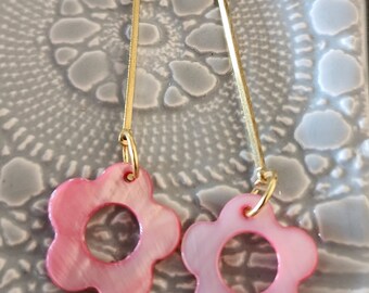 Pink earrings,  pink flower earrings, flower earrings,  spring earrings,  handmade earrings, dangle earrings, long earrings, birthday gift