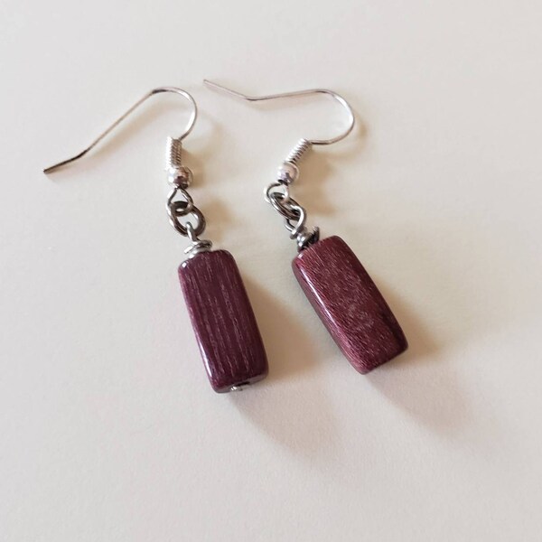 wood earrings,dangle, boho earrings, handmade, handmade earrings, earrings,Purple earrings, gift for her, minimalist earrings