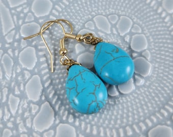 Turquoise teardrop earrings,  handmade earrings, turquoise earrings, dangle earrings, blue earrings