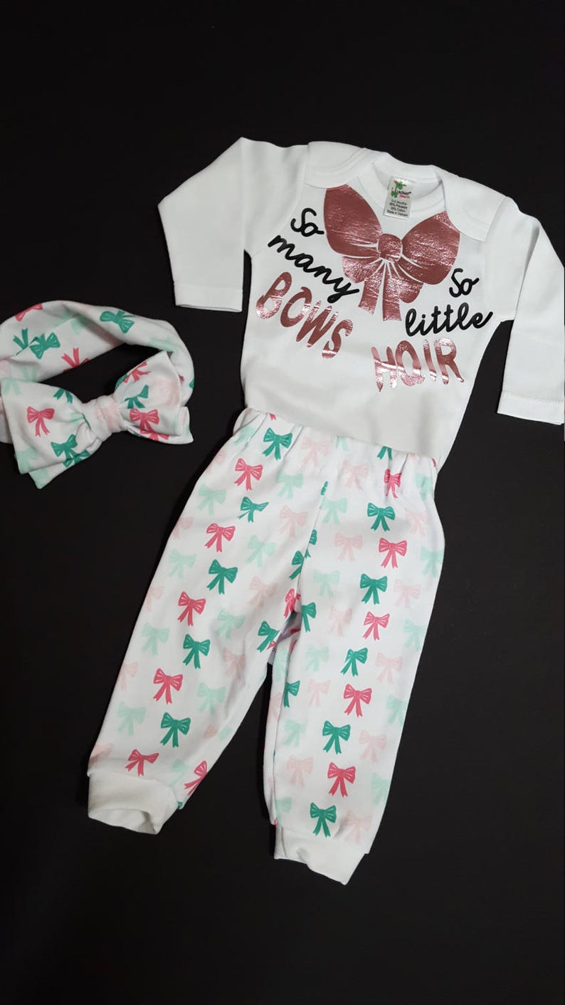 3 Piece So Many Bows 3-6 Month Baby Girl Clothing Set