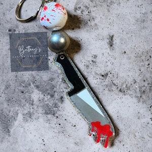 Bloody Knife Keychain | Crime Junkie Keychain | True Crime Keychain | Key Chain with Beads | Crime Keychain