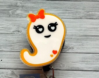 Ghost Badge Reel | Cute Ghost Badge Reel | Halloween Badge Reel | Ghost with Bow Badge Reel | Interchangeable Badge Reel