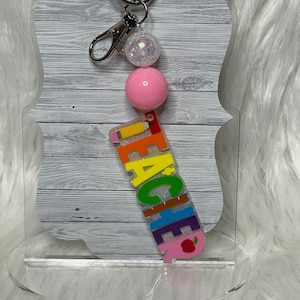 Teacher Beaded Keychain | Pencil, Ruler, Apple, Rainbow
