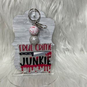True Crime Junkie Keychain | Crime Junkie Keychain | True Crime Keychain | Key Chain with Beads | True Crime Junkie