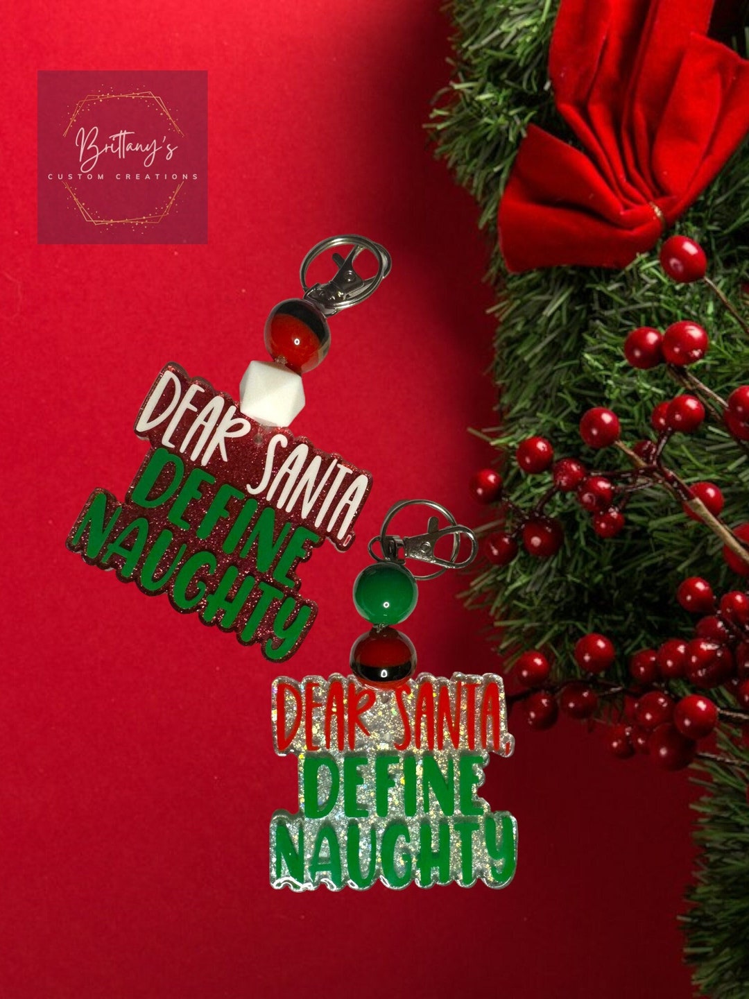 Define Naughty Beaded Keychain Christmas Keychain Funny Keychain Etsy