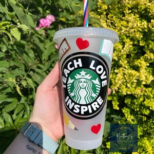 Teacher Starbucks Cold Cup | Teacher Cup | Starbucks Cold Cup | Starbucks Cup | School Theme Cup | Color Changing Cup