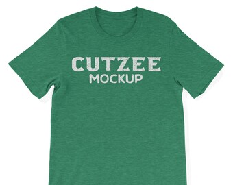 T Shirt Mockup, Tagless, No Brand Tag, Heather Kelly Green on Blank White Background, Digital Download, Instant Access, Unisex Tee Mock Up