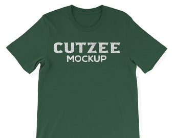 T Shirt Mockup, Tagless, No Brand Tag, Forest Green on Blank White