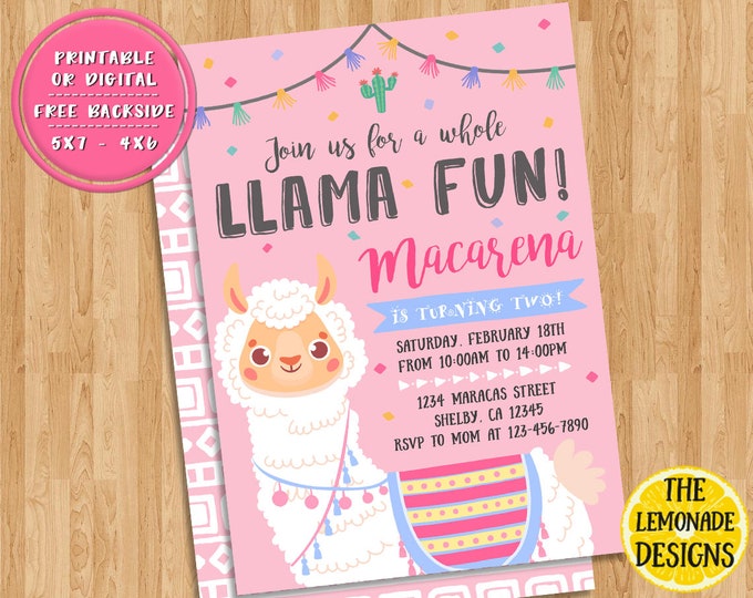 Llama Birthday Invitation, Llama Invitation, Printable Invitation, Fun ...