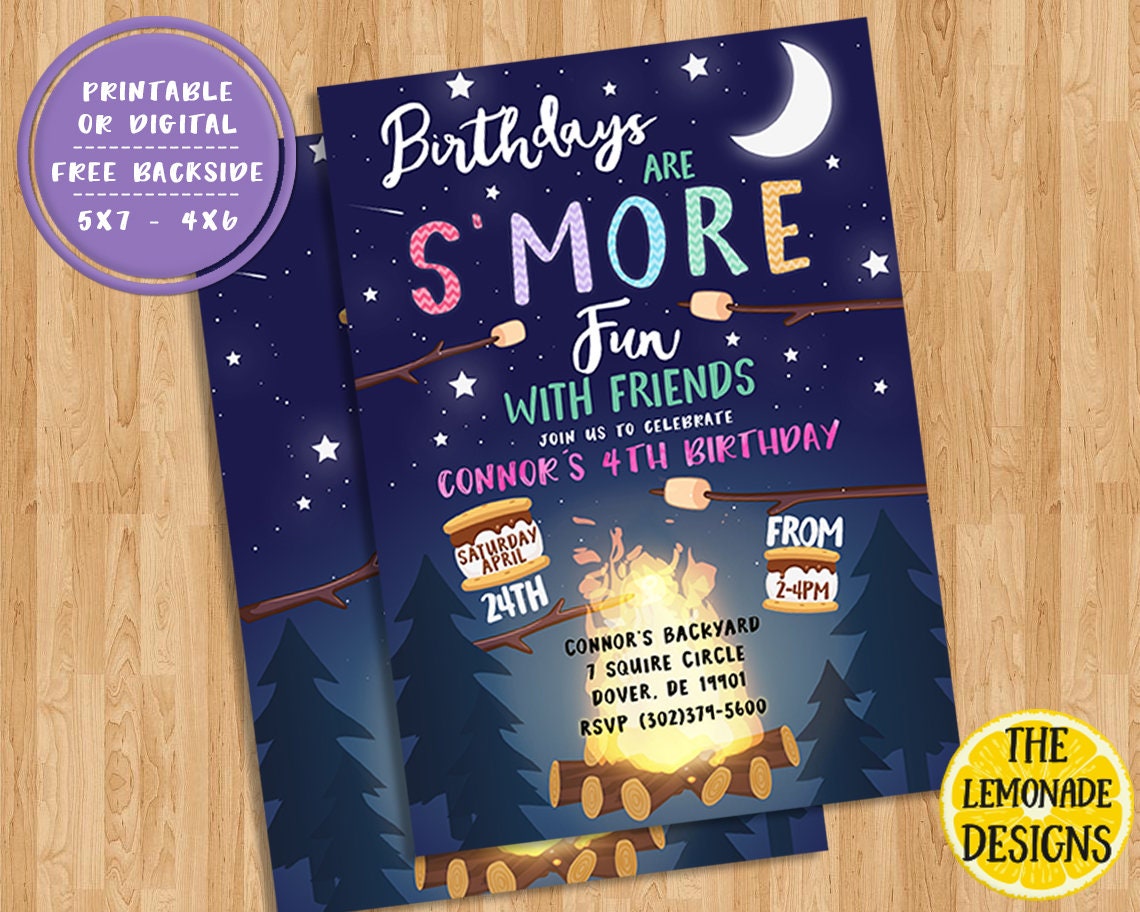 Bonfire Birthday Invitation, S'more Birthday Invitation, Bonfire Invite ...