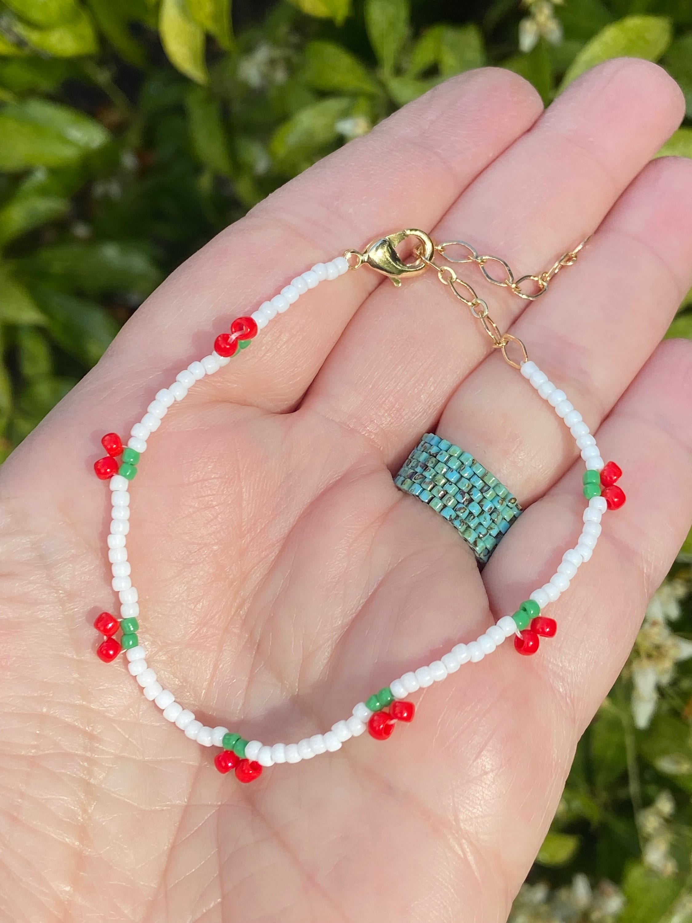 Handwoven Cherry Seedbead Bracelet: Goldplated Clasp - Etsy