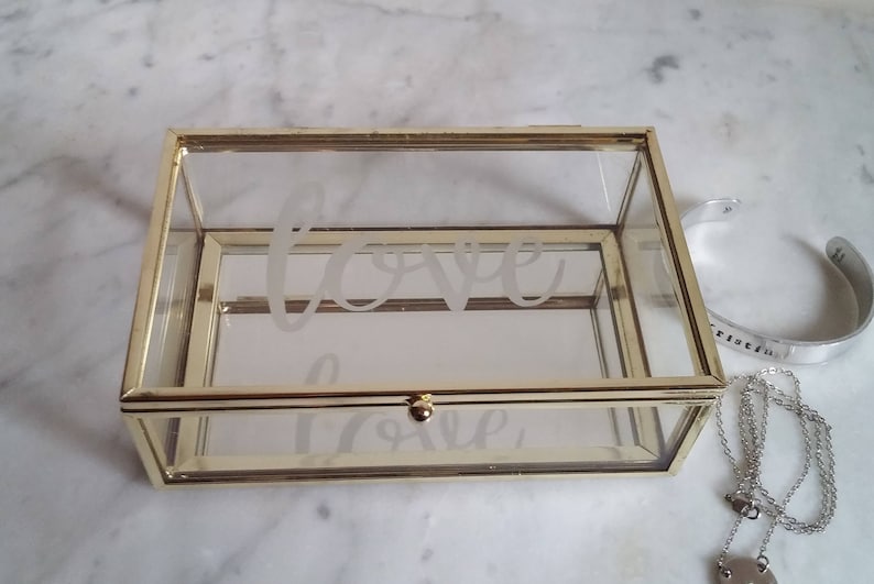 Etched Glass Jewelry Box With Gold Trim Etsy