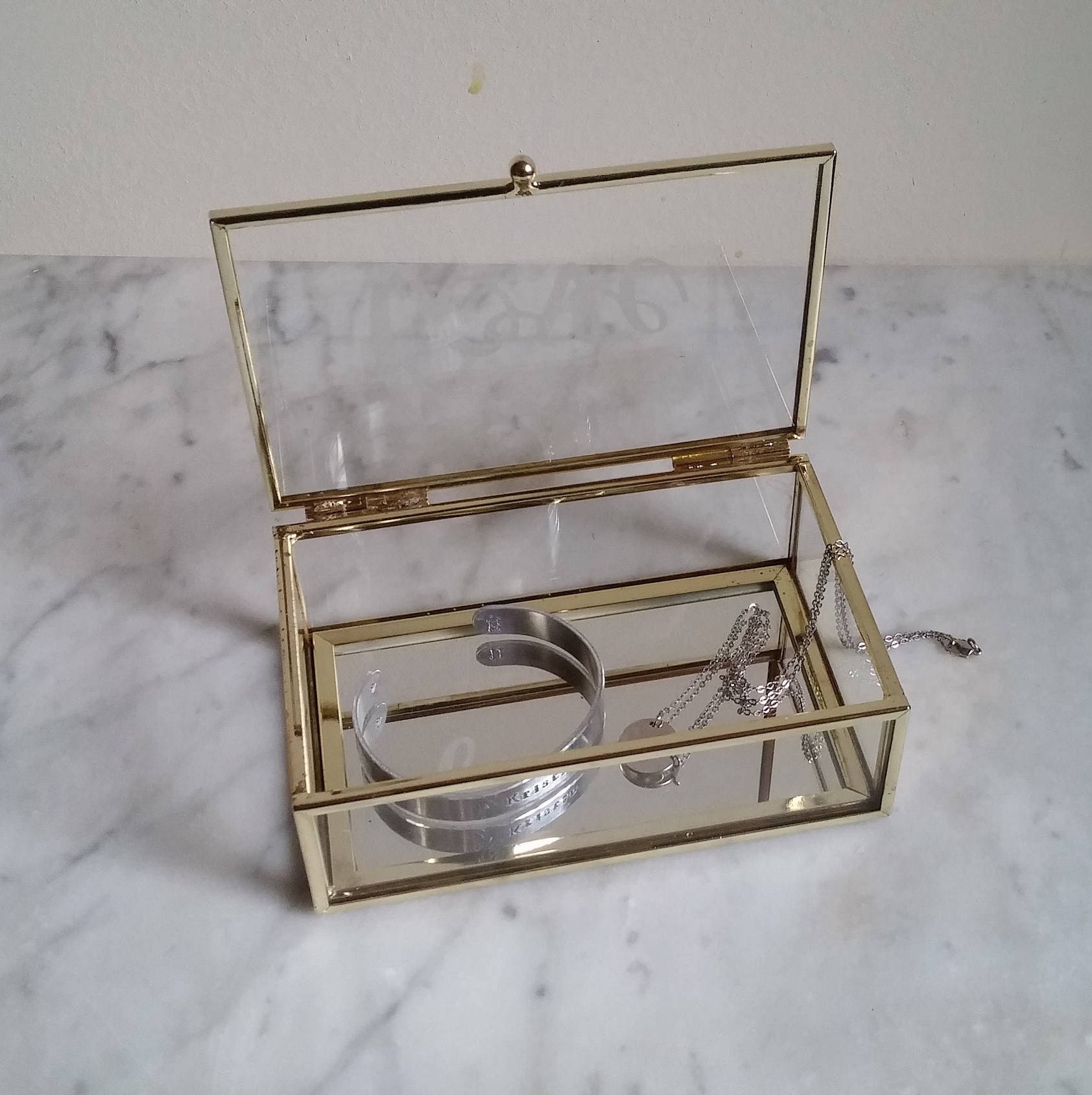 Etched Glass Jewelry Box With Gold Trim Etsy