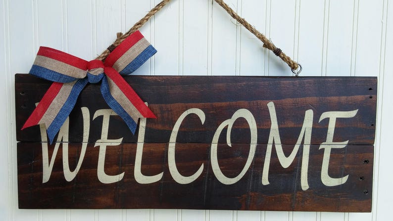 Welcome Reclaimed Wood Sign With Rope Hanger - Etsy