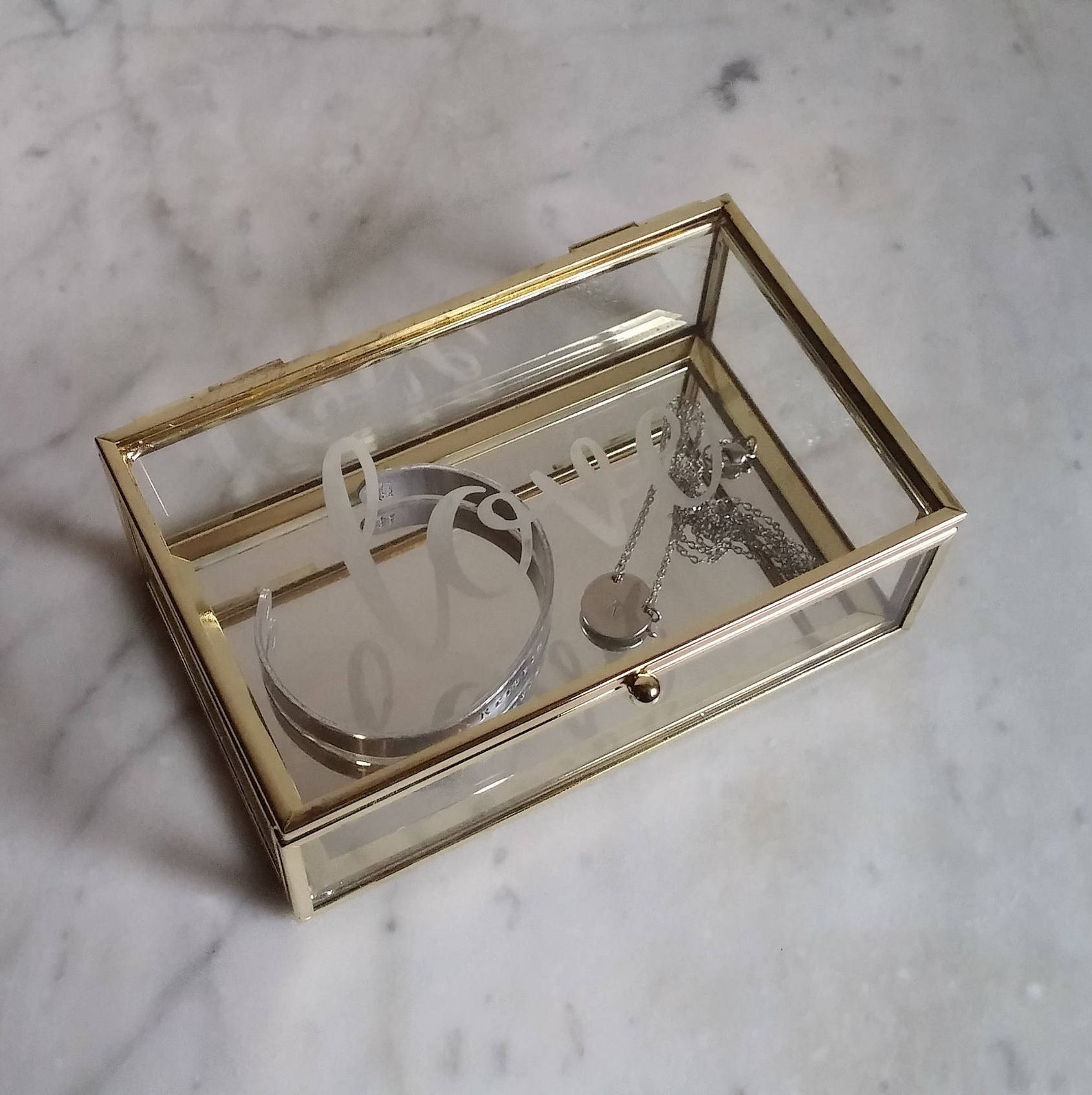 Etched Glass Jewelry Box With Gold Trim Etsy
