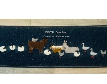 Come Let Us Adore Him, DIGITAL Download, Wool Applique, Table runner, 10 Page Pattern