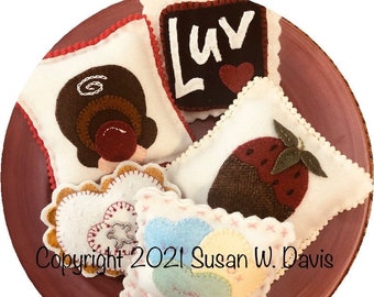 Digital Download, Heartfelt Stitching, Valentine Motifs, Wool Applique. Punch Needle, Bowl Fillers, Ornaments, Pincushions