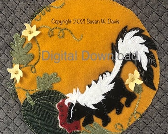 Wild and Wonderful , Skunk and Watermelon,  Block 1,  Digital Download, Tasting the Harvest,  Wool Applique Stitch a Long