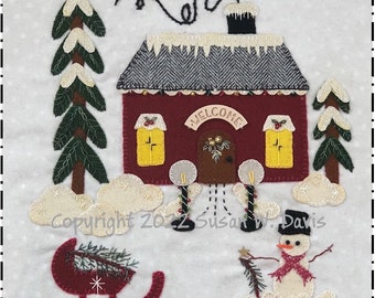 Christmas Cottage Block 4, Christmas Ladies Mystery Stitch a Long, Wool Applique, Special Thread Box,