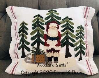 Paper Pattern, Woodland Santa, Wool Applique, Pillow, Wool Fabric,Designer Susan W. Davis, Aunt Susie's House