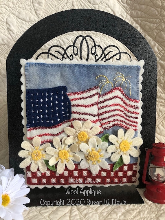 Wool Applique, DIGITAL Download, EPattern, Wool Daisy Wave, 3PDF, 1 JPEG