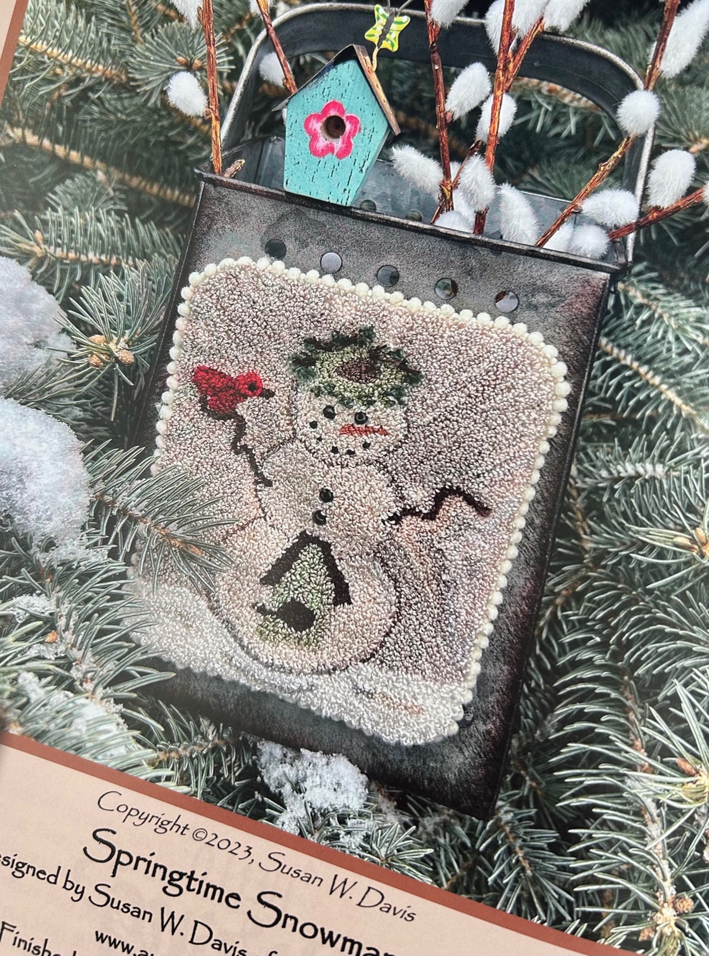 Springtime Snowman, Spring 2023, Punch Needle ,primitive Stitcher