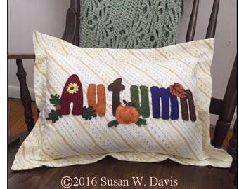 Digital Download, Wool Applique Pillow, W570 Autumn Letters