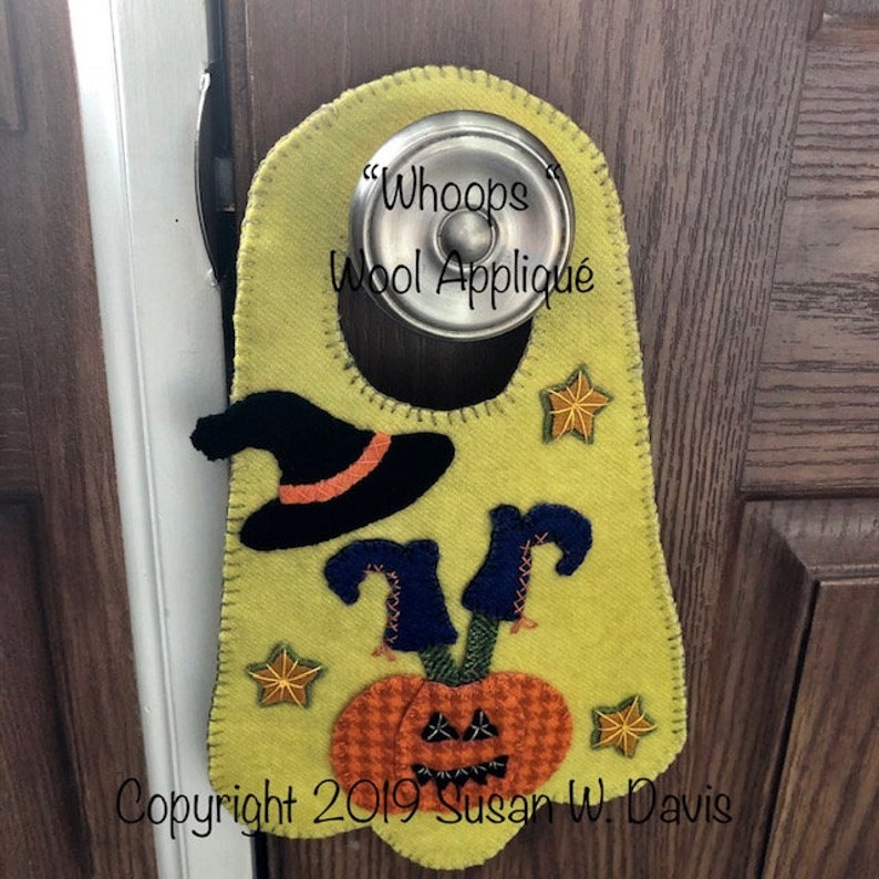 Whoops, Wool Applique, Door Knob Hanger DH210 Etsy