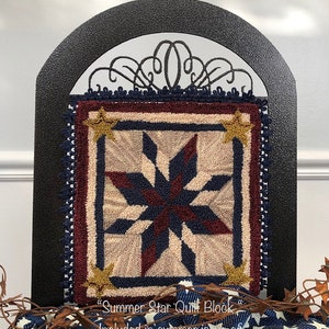 Summer Star Quilt Block, Punch Needle, DIGITAL Download, JPG and PDF Pattern Embroidery