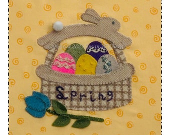 Bunny Bouquet, Easter Ladies Mystery Stitch a Long, Block #7 from Aunt Susie's House, Wool Applique Kit, Valdani Fibers